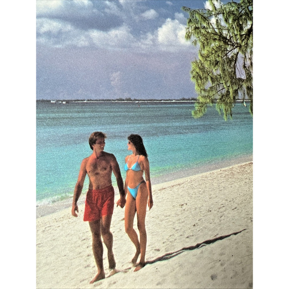 Vintage Grand Cayman Islands Travel Poster Palm Trees Sandy Beach Caribbean Sea - Picture 3 of 7